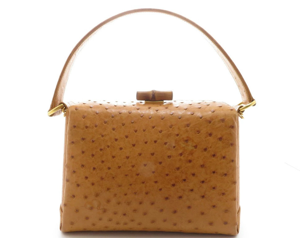 Gucci Bamboo Shoulder Bag Camel Brown Ostrich Leather